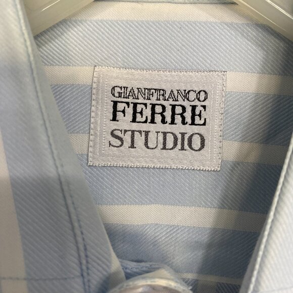 Gianfranco Ferré Studio Men’s Blue/White Striped Dress Shirt 16/41 100% Cotton - Picture 2 of 9